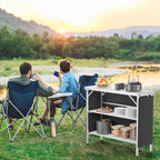 VINGLI Portable Bar Table, 3-Tier Shelves, Mobile Bar Table for Events, Party, Camping, Picnic, Tradeshow, Indoor with Black Skirt, 39 "L x 34" H