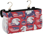 American Flag Bald Eagle Red Bedside Caddy for Dorm Bed Bedside Hanging Caddy Bag Iron Frame Storage Organizer Pocket for Bunk Home College Hospital Beds 2 Hooks