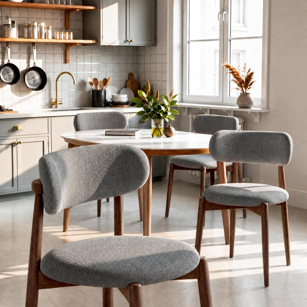 Wooden Dining Chairs Set of 4, Mid Century Modern Upholstered Kitchen Chairs ...