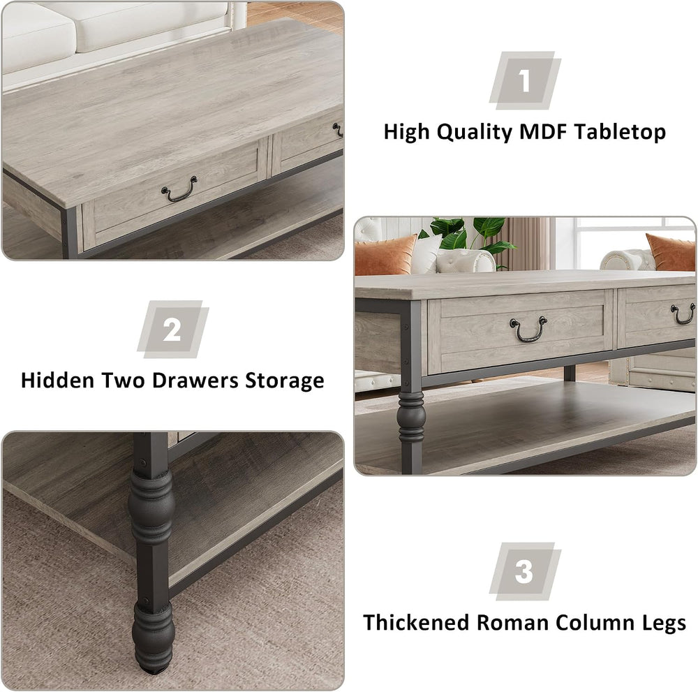 41" Rustic Coffee Table with 2 Storage Drawers, Rectangular Coffee Table...