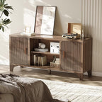 Tall Mid Century Modern TV Stands for 55/60/65 Inch TV Boho Media Console for Living Room Fluted TV Entertainment Center with Storage Wood Television Cabinet for Bedroom