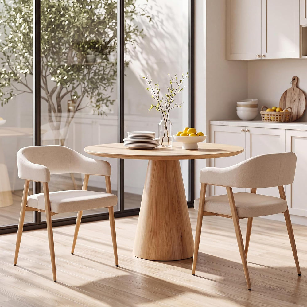 HNY Modern Dining Chairs with Arms Set of 2, Cream Linen Upholstered Chairs