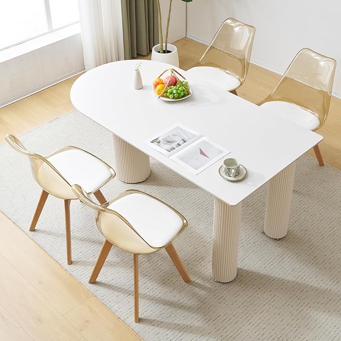Clear Dining Chairs Set of 4, Modern Acrylic Dining Chair Transparent Chairs with PU Leather Cushions Seat & Wood Legs, Side Chairs for Dining Room Kitchen Restaurant Balcony (Yellow)