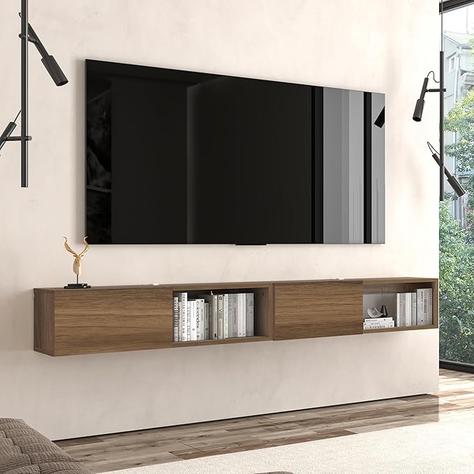 Atelier Mobili Floating TV Stand - Wall Mounted TV Stand for 75 Inch TV - Floating TV Shelf - Modern TV Stands for Living Room - Sleek Entertainment Center Design (Walnut, 2 Doors 2 Shelves)