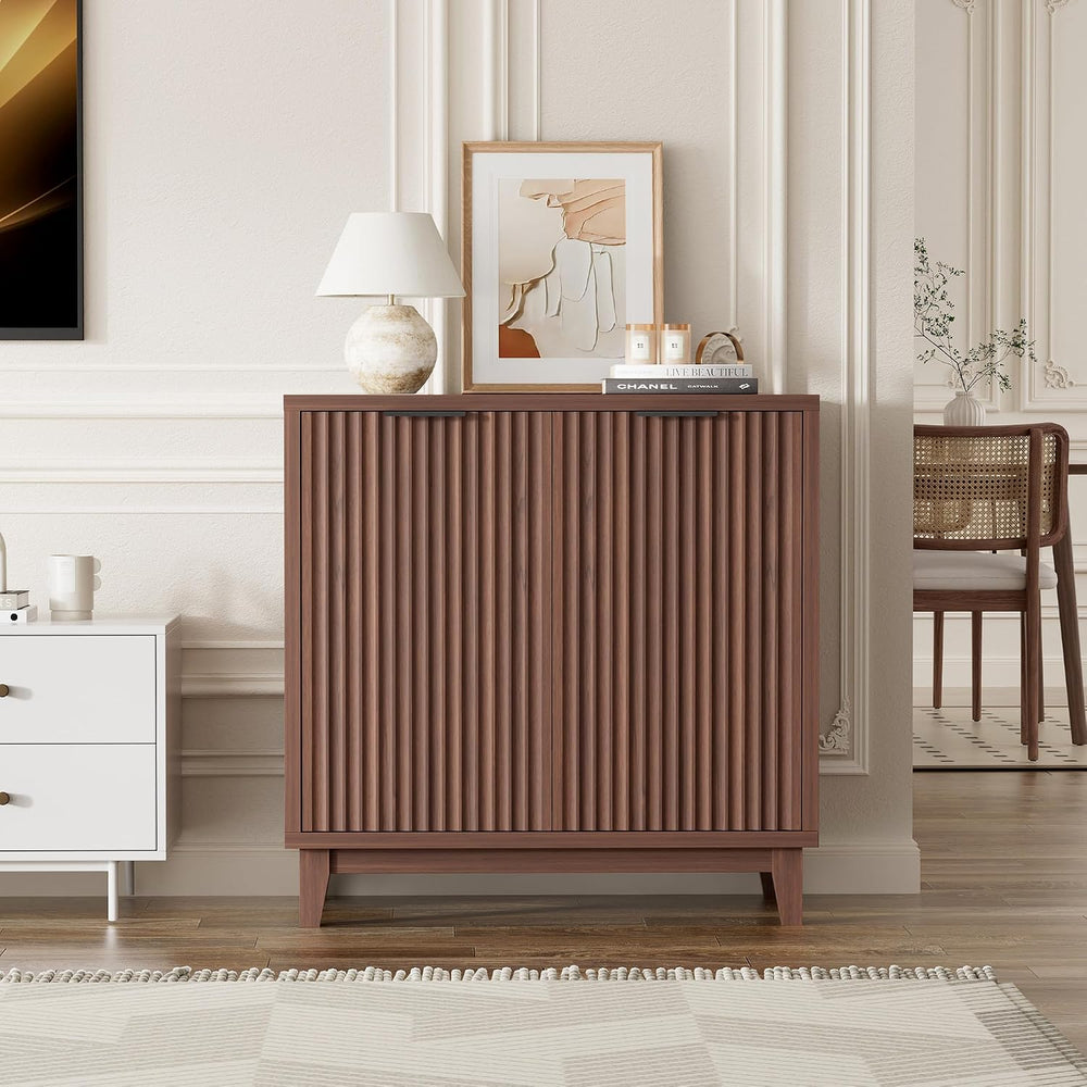 Fluted Cabinet with Storage, Mid Century Modern 2 Doors Sideboard Buffet