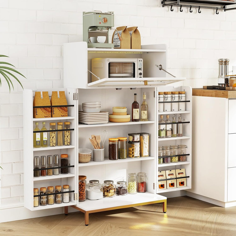 LOKO Kitchen Pantry Cabinet, Freestanding Food Storage Cupboard with Power Ou...