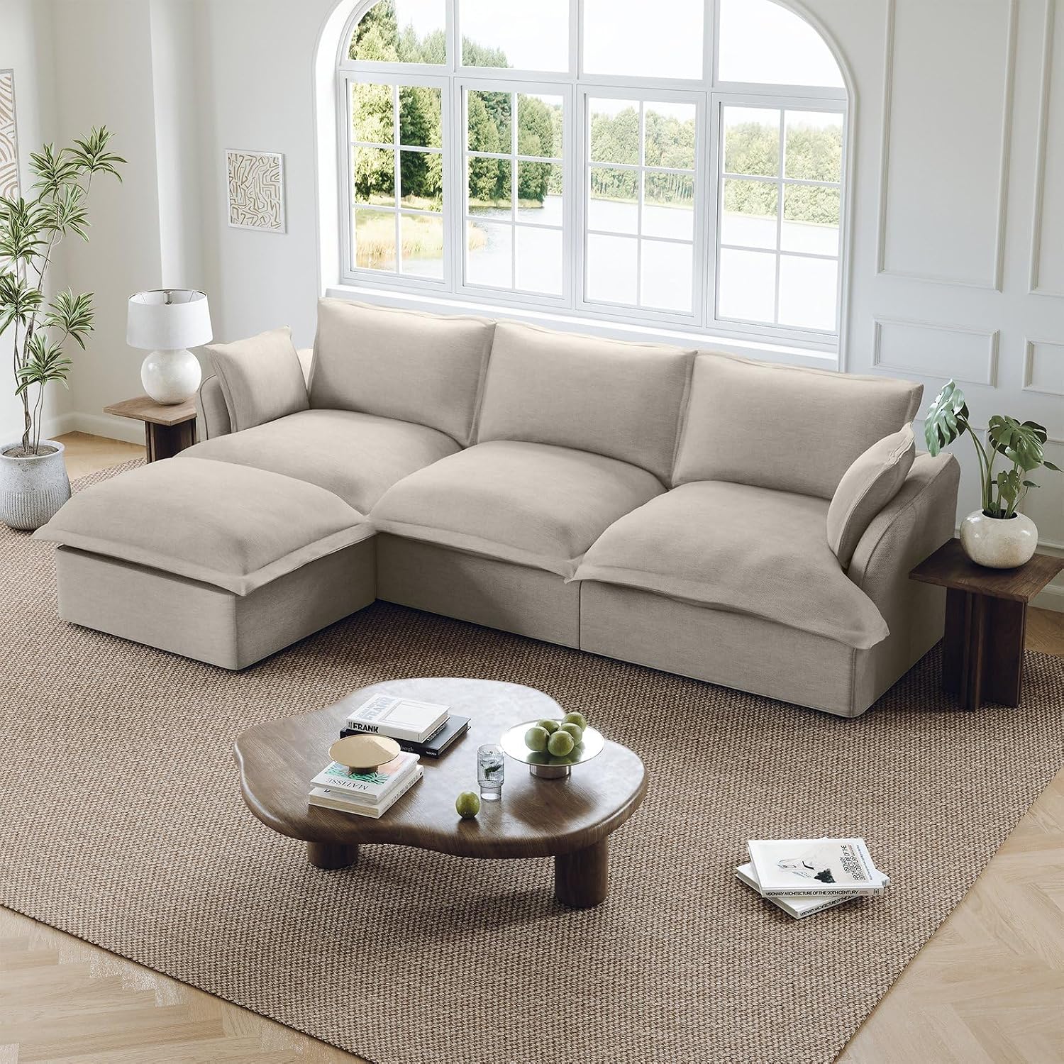 114” Cloud Couch Modular Sectional Sofa, L Shaped Couch, Light Gray | Oversized Down Filled Sectional Couch for Living Room, 26.8” Deep Seat Modular Couch, Removable Washable Covers,Easy Assembly