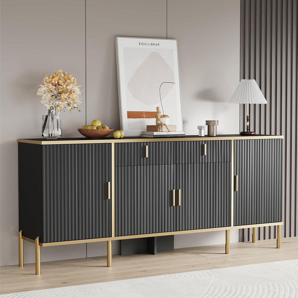 60" Fluted Buffet Cabinet with Storage, Modern Buffets & Sideboard w...