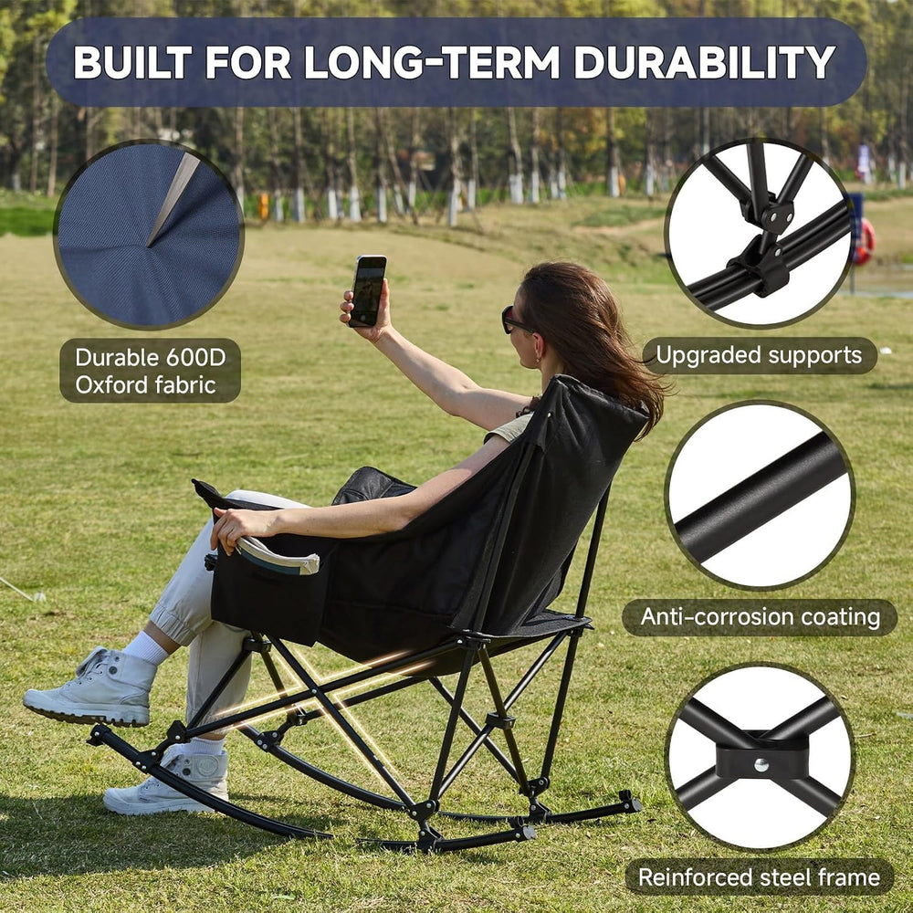 Youtanic Oversized Folding Rocking Camping Chair, Padded Portable Rocking Cha...