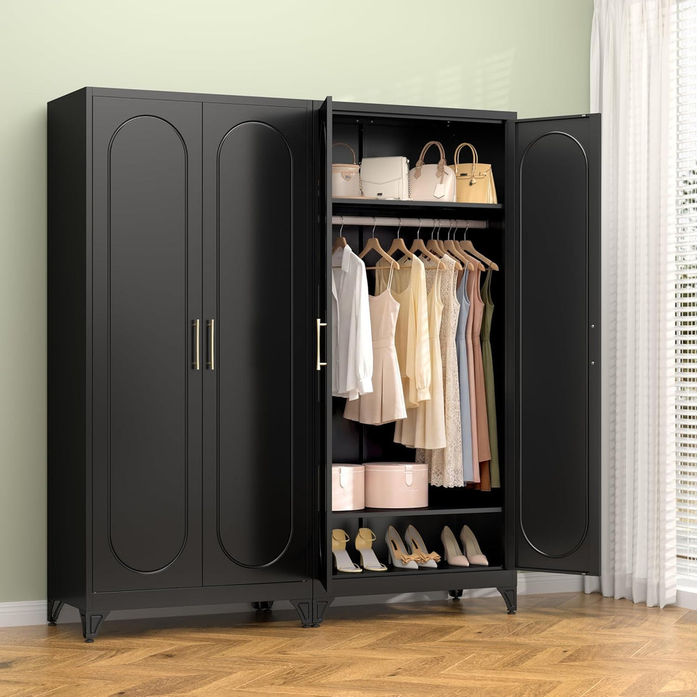 Polup 71" Black Metal Armoire Wardrobe Closet with 2 Doors and Shelves