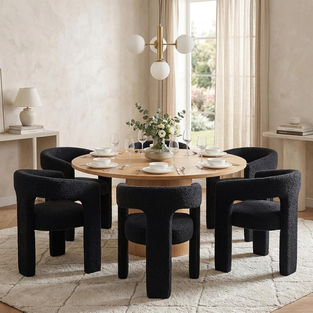 HNY Modern Barrel Kitchen & Dining Room Chairs Set of 6, Sherpa Upholster...