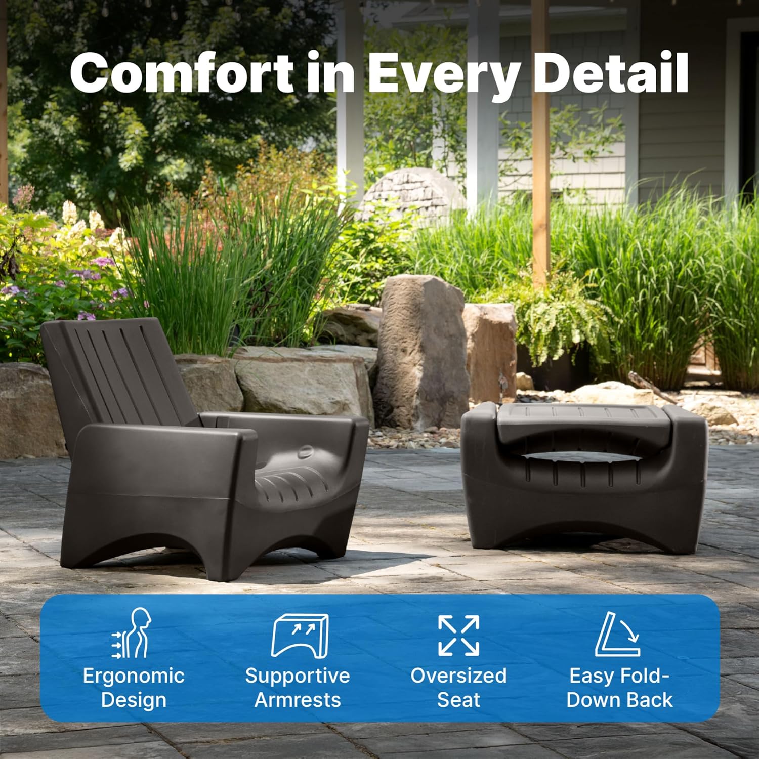Step2 Switchback Adirondack Chair for Patio, Porch, Pool, Fire Pit, Deck, Durable Outdoor Seat with Back Support for Adults, Harbor Gray