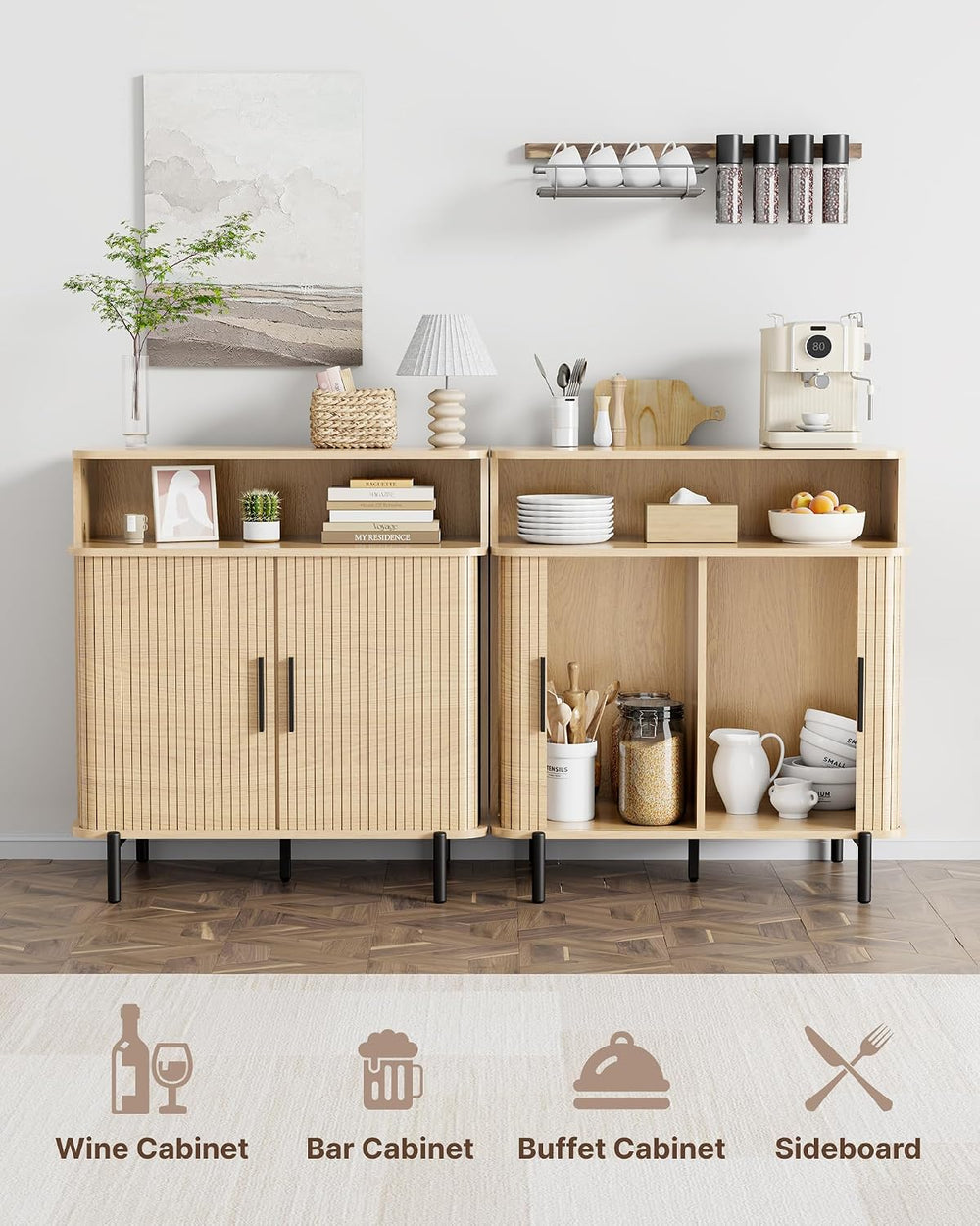 SUNCOZE Buffet Sideboard Cabinet with Big Storage Space, Fluted Coffee Bar Ca...