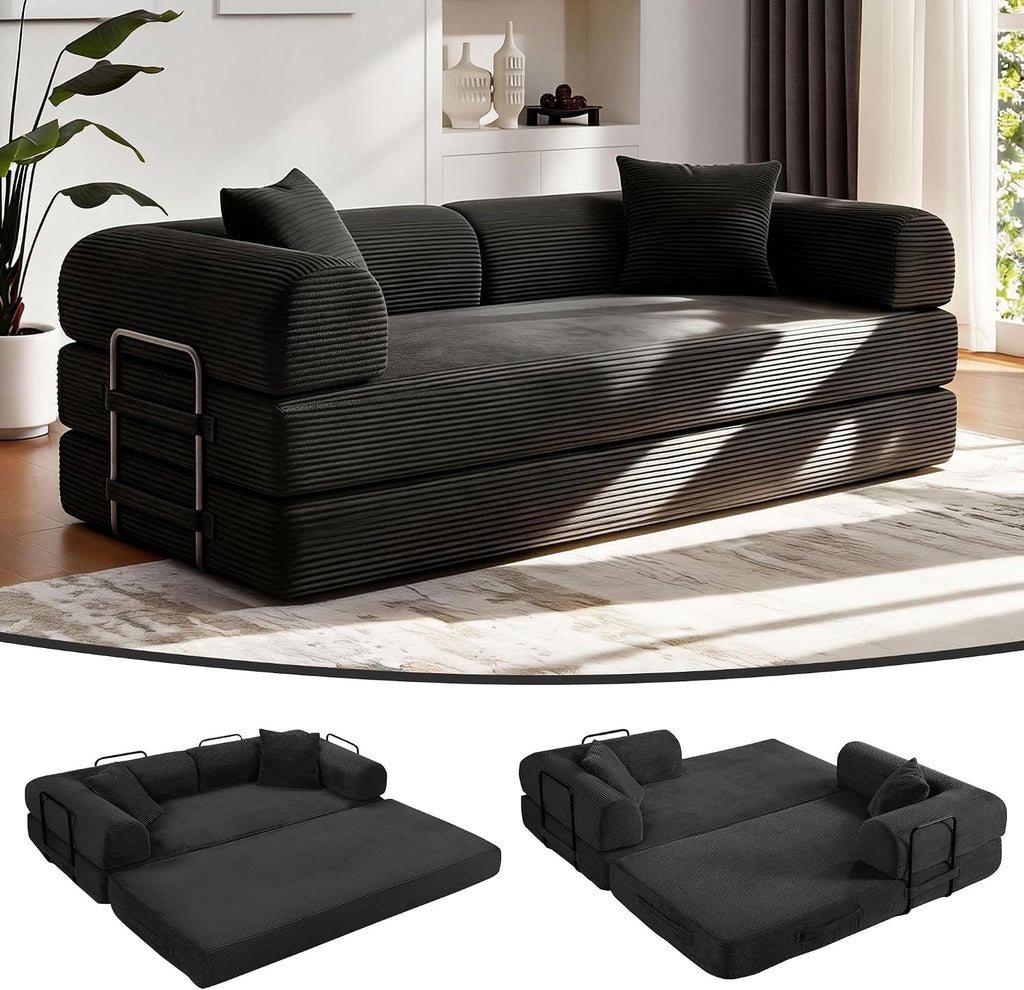 JJJ 78 inch Boneless Sofa Bed Sleeper Couch | Versatile Futon Sofa, Corduroy Fabric, Convertible Couch Bed, No Assembly