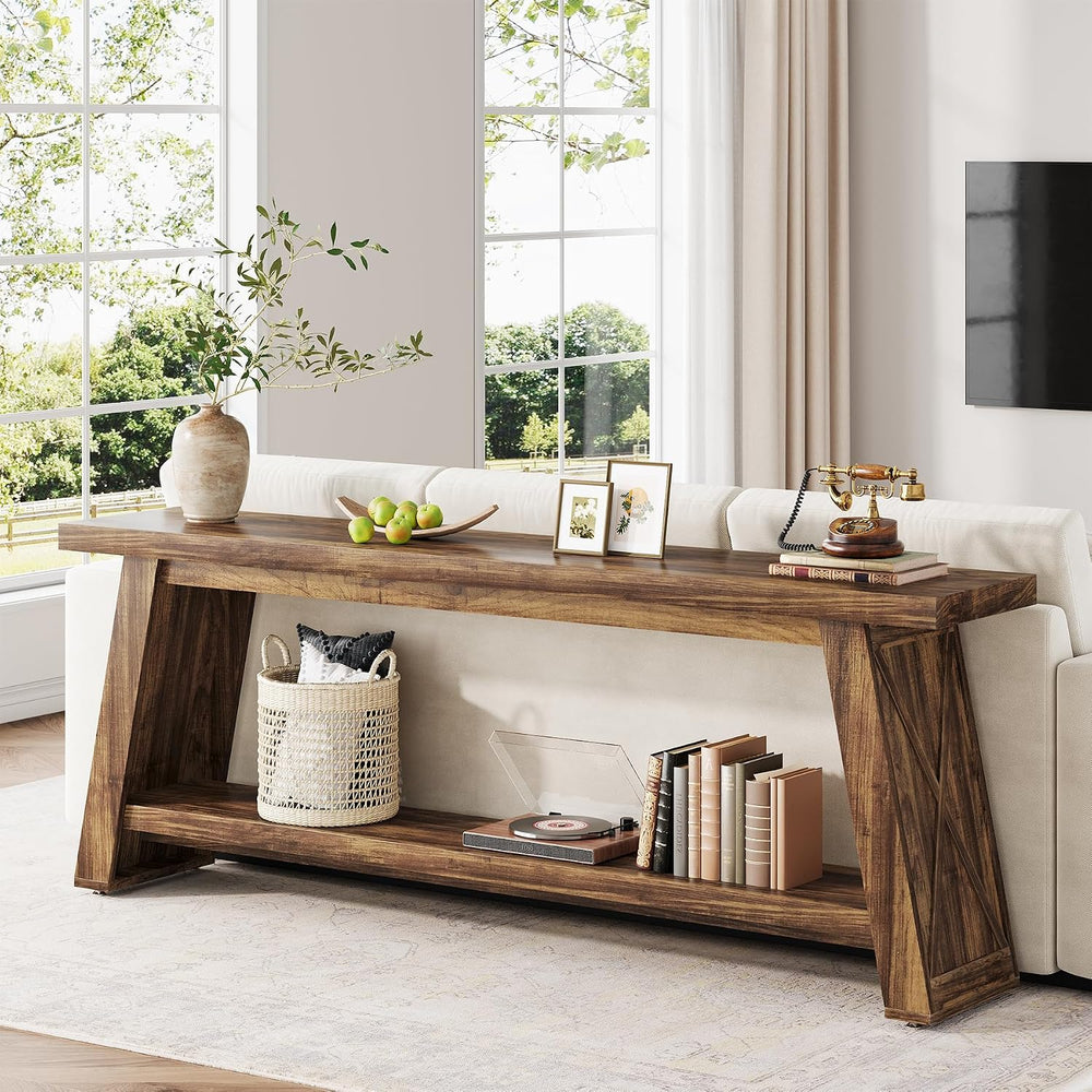 70.87" Extra Long Console Table, Narrow Sofa Table Behind Couch | 2-Tier...