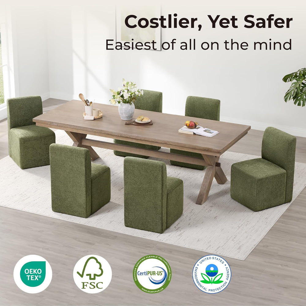 CHITA Dining Chairs with Casters Set of 4, FSC Certified Upholstered Armless ...