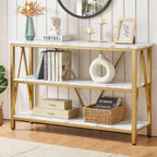 HOMISSUE Entryway Console Table, Rustic Console Tables with Wide Storage, Industrial Foyer for Entry with 3-Tier Open Shelves, Gold, 47 Inch