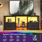 TV Stand for 55 Inch TV, LED Entertainment Center with Fabric Drawers and Power Outlets, Modern Industrial TV Media Console for Living Room, Bedroom Storage Cabinet - 47.2'' Black