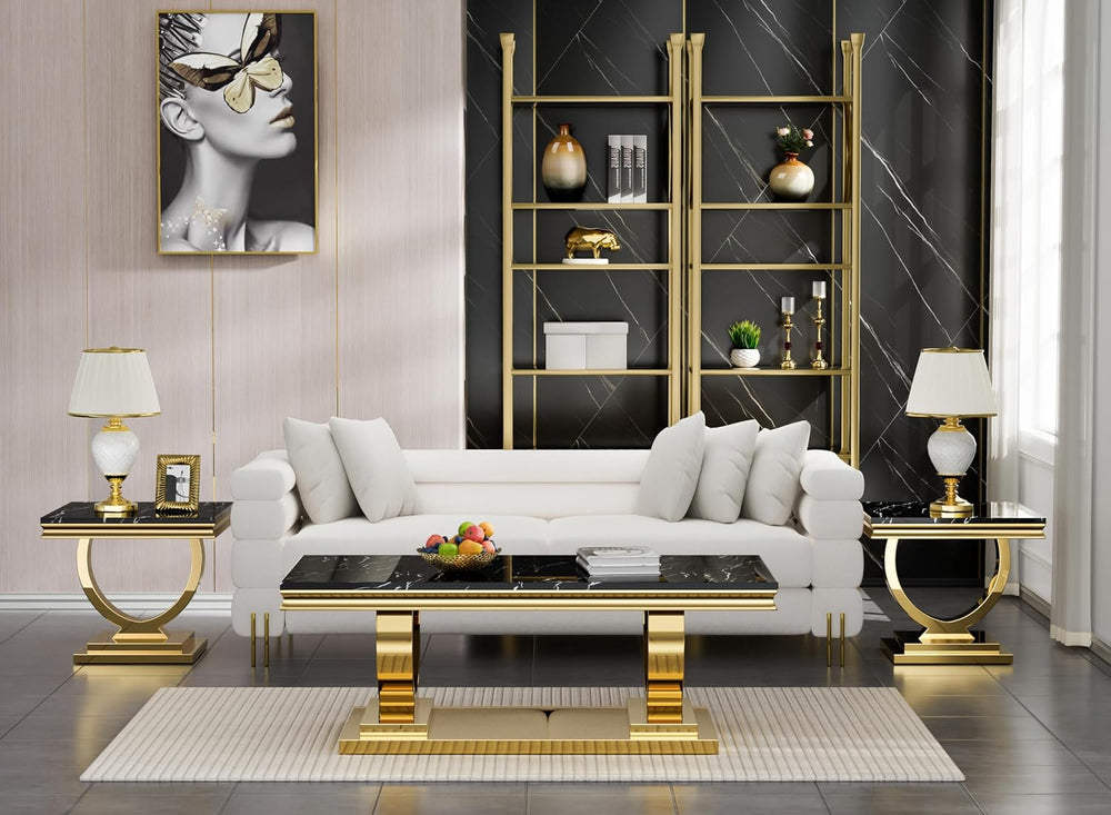 3-Piece Living Room Table Set, Modern Coffee Table with 2 End Tables Set for ...