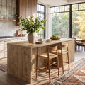Tribesigns 71 Inch Stationery Kitchen Island with Double Door Storage Cabinet, 35.4" Counter Height Bar Table with Inner Shelves, Farmhouse Kitchen Work Island, Brown