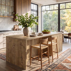 Tribesigns 71 Inch Stationery Kitchen Island with Double Door Storage Cabinet, 35.4" Counter Height Bar Table with Inner Shelves, Farmhouse Kitchen Work Island, Brown