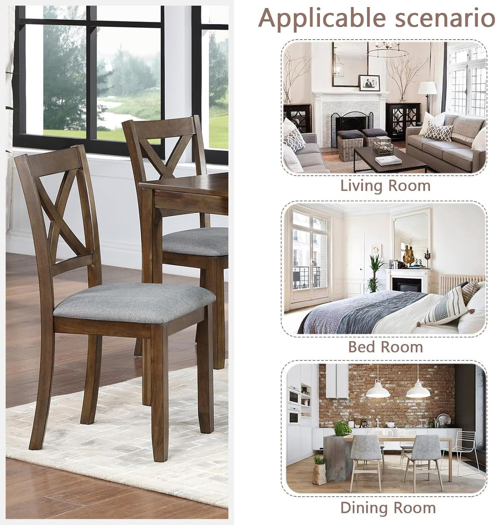 Ball & Cast Wood Frame Dining Chairs Set of 4, Modern Linen Upholstered K...