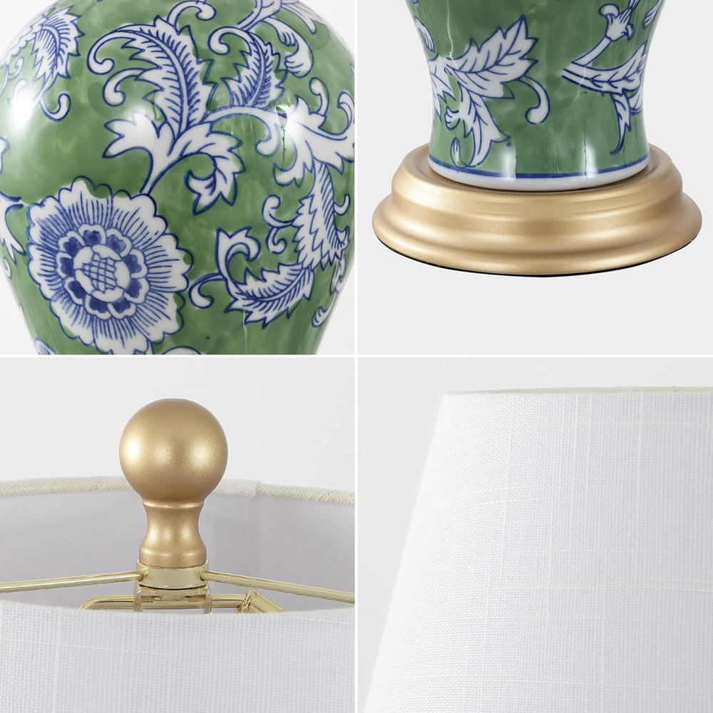 JONATHAN Y Grace 24" French Country Floral Urn Ceramic Lamp, Green/White