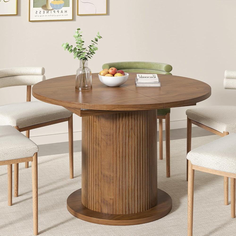 43.3 inch 59 inch Adjustable Size Round Dining Table for 4 6, Unique Design M...