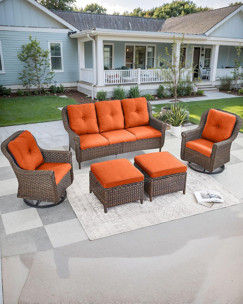 Patio Couch Outdoor Wicker Sofa - Heavy Duty All-Weather Brown Rattan 3-Seate...