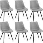 Yaheetech Dining Chairs Set of 6 Modern Upholstered Dining Room Chairs with Faux Leather Seat and Metal Legs for Home, Kitchen, Armless Design, Gray