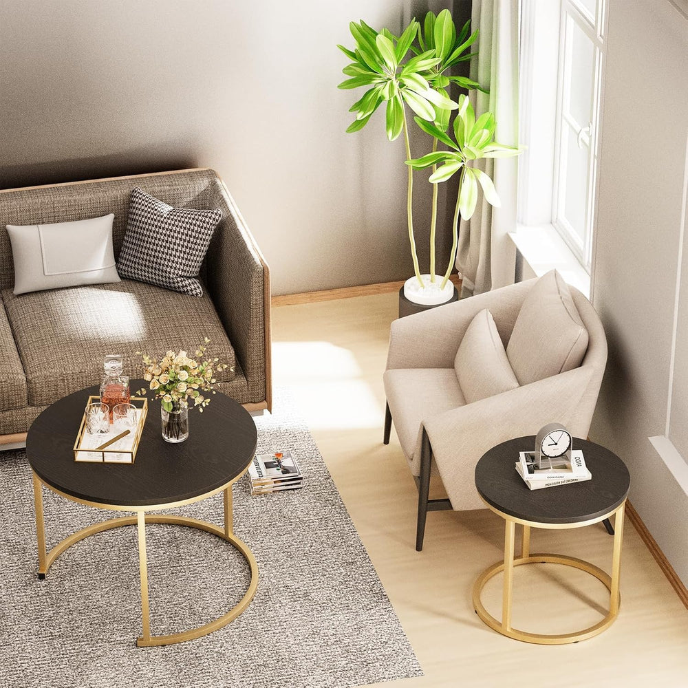 Garden 4 you Nesting Coffee Table, 23.6" Round Coffee Table Set of 2, Wo...