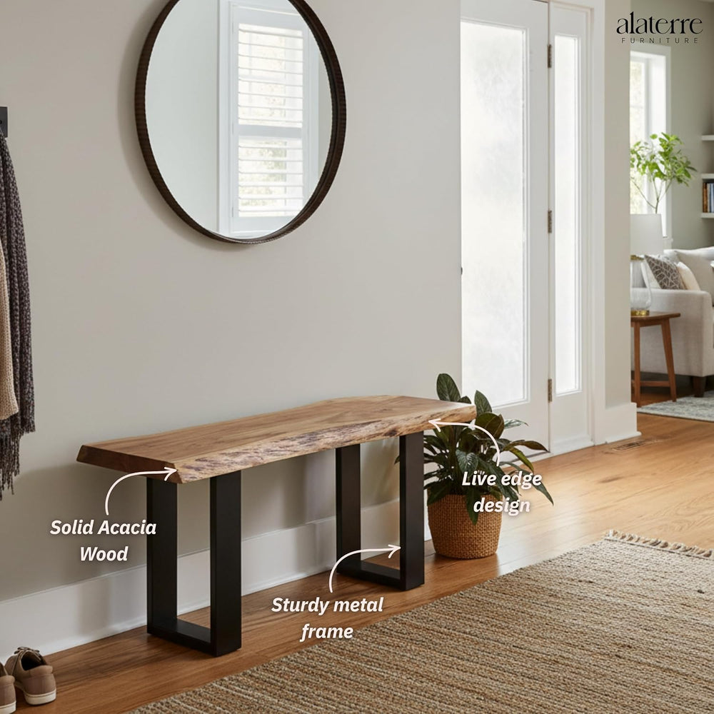 Alaterre Alpine Live Edge Solid Wood Rustic Entryway Bench, Natural, 36” | Mo...