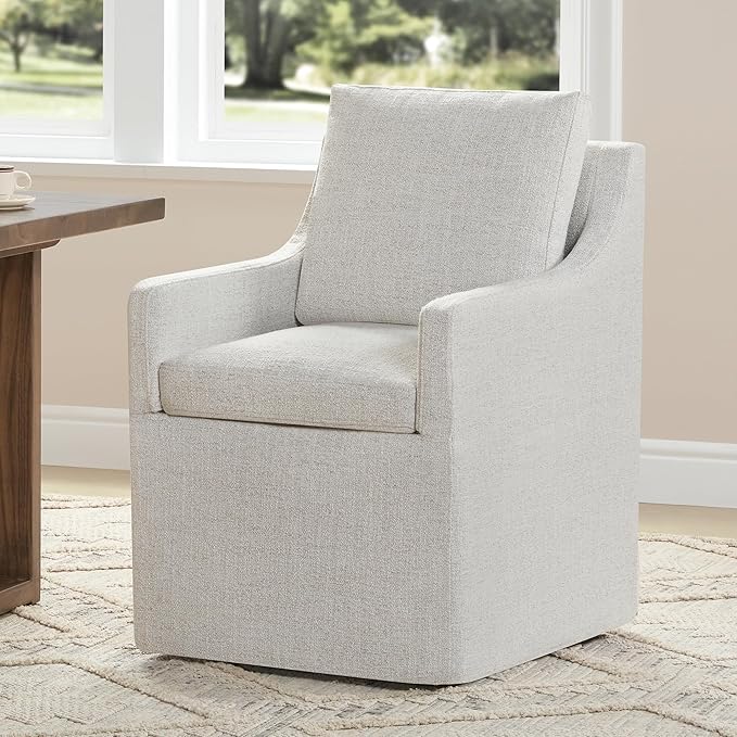 Upholstered Dining Chairs Set of 1, Washable Cover Modren Deskchair with 4 Casters & Hidden Storage for Dining Room, Living Room, Home Office, Linen, 1 Box