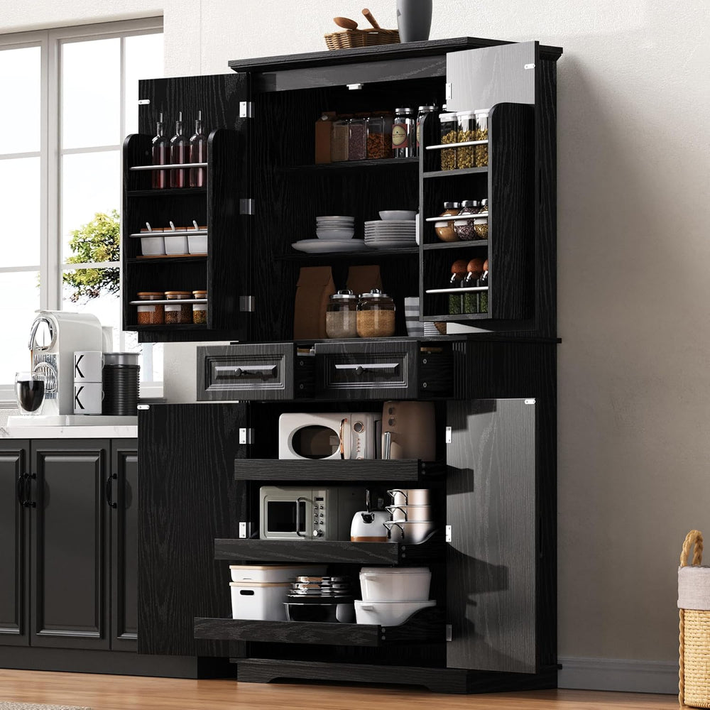 Tall Kitchen Pantry with 3 Pull Out Storage Organizers,Farmhouse Embossed Tex...