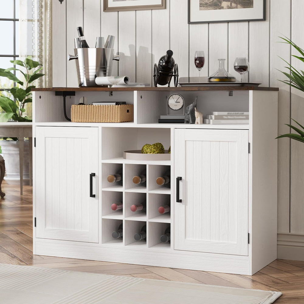 MHOM Farmhouse Buffet Cabinet with Prower Outlets, Rustic Sideboard Buffet wi...