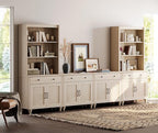 WAMPAT Entertainment Center with Bookshelves for TVs up to 75", Farmhouse Wall Unit TV Stand with 8 Doors & 4 Drawer, Media Console Table for Living Room, Bedroom & Home Theater, Beige