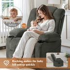 Swivel Rocker Recliner Chair for Adults – Manual Glider Sofa with Massage, Heat & Vibration, 360° Rocking for Living Room or Nursery,Dark Gray