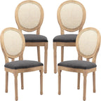 French Country Dining Chairs Set of 4, Gray Kitchen & Dining Room Chairs Set of 4, Rattan Dining Chairs, Cane Back, Wood Legs, Sillas De Comedor (Rattan, Grey, 4Pcs)