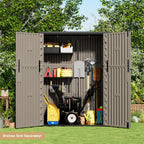 KINYING Outdoor Storage Cabinet Waterproof, 57 Cu.ft Resin Vertical Outdoor Storage Shed for Patio Furniture, Garden Tools, Pool Accessories, Mower Storage (Brown)