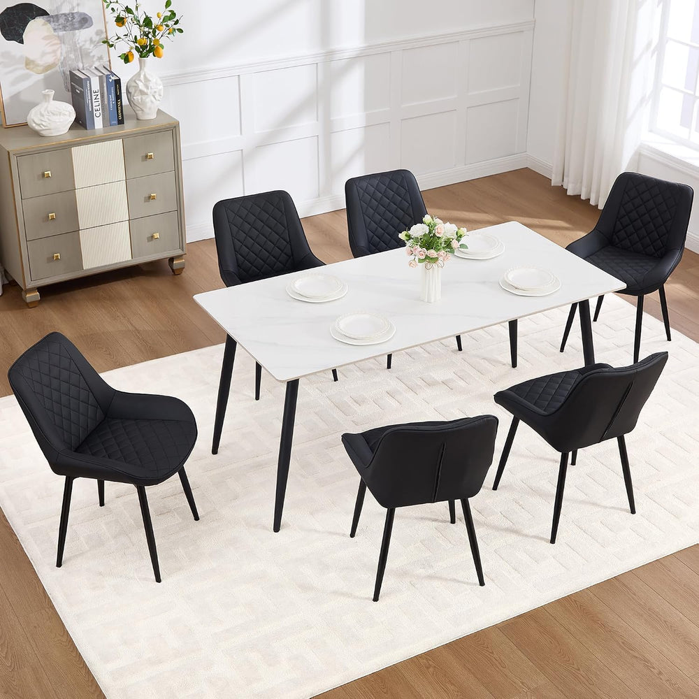 Dining Chair Set of 6, Modern Dining Chairs with Thick Cushion, Faux Leather ...
