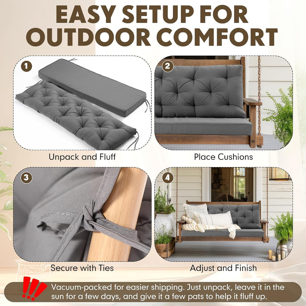 Wenqik 2-3 Seater Porch Swing Cushions with Backrest, Gray