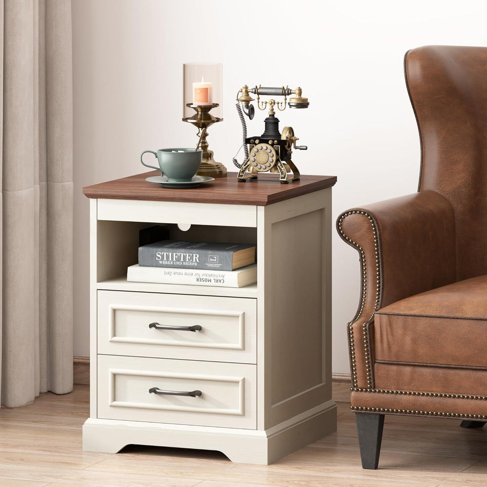 Gadroad 18" Farmhouse Accent Nightstand with Charging Station, End Table...