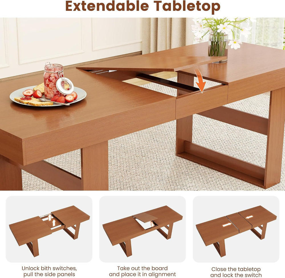 Extendable Dining Room Table for 6-10, 70.9"-78.7" Long Kitchen Tab...