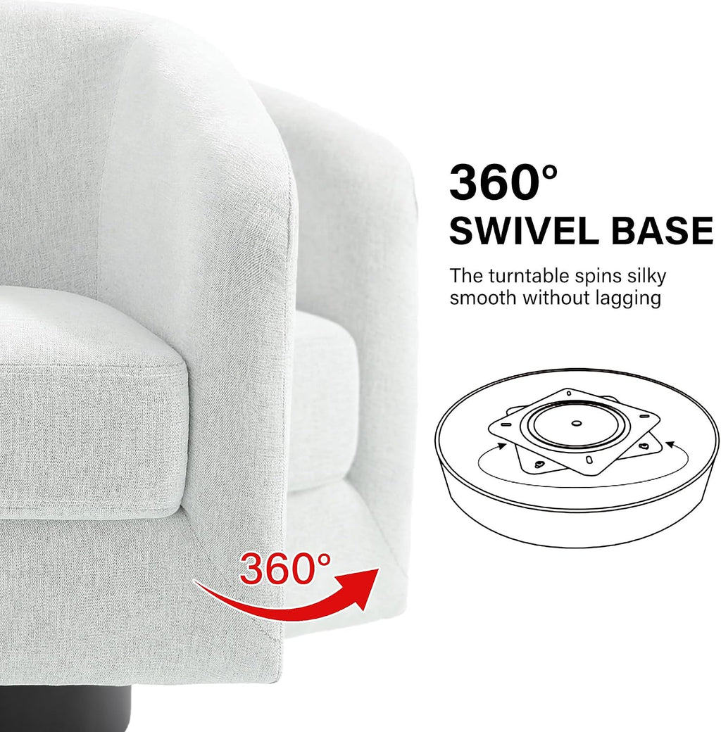 Swivel Barrel Accent Chair, Comfy Reading Armchair, Cream Beige, Set of 1 | Low-Back Design | 360° Swivel | Solid Wood Frame | High-Density Foam Seat | Modern Round Style | For Living Room & Bedroom