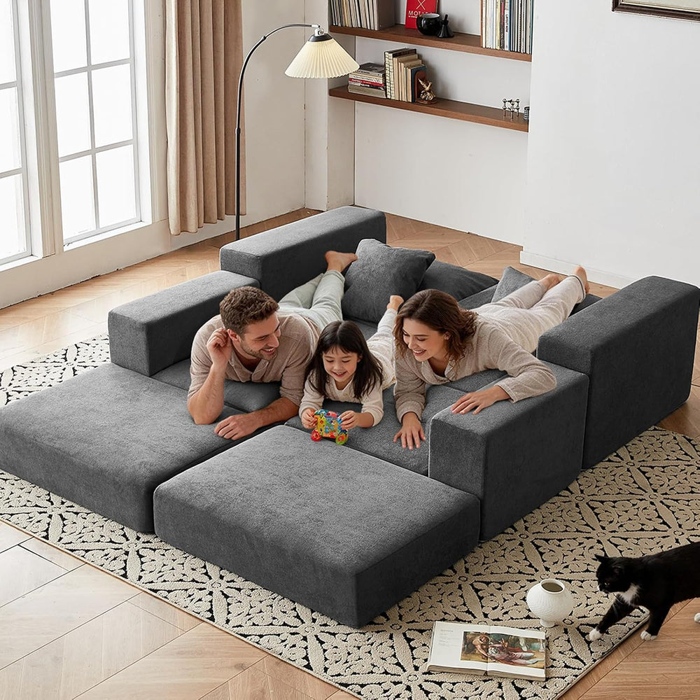Modular Sectional Loveseat Cloud Sofa with Ottoman, Grey, 79''
