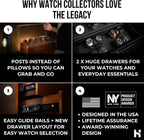 Premium 17 Slot Watch Box for Men - Extra Large Wooden Watch Display Case with Hinged Cover, Leather Lining & 2 Drawers - Watch Holder Organizer Stand - Handcrafted Luxury Christmas Gift for Men