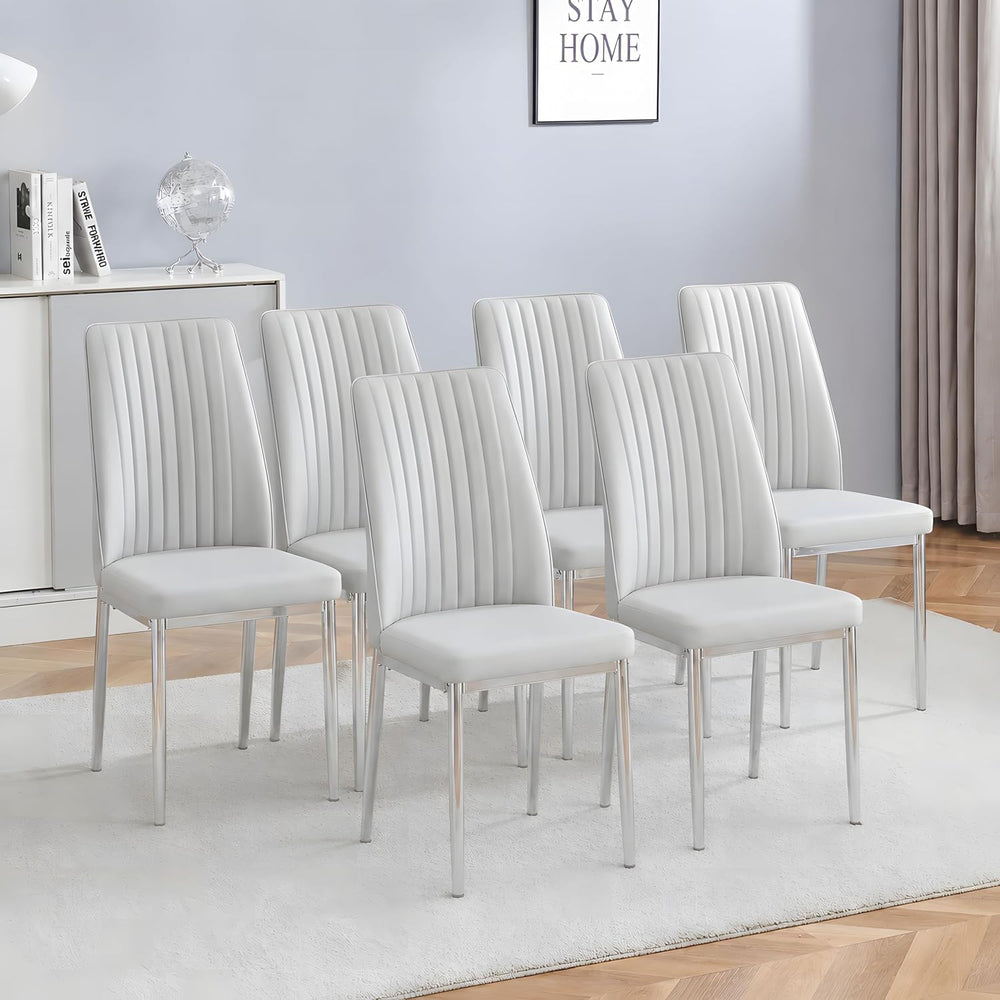 Gray Dining Chairs Set of 6, Modern PU Leather Dining Room Chair with Chrome ...