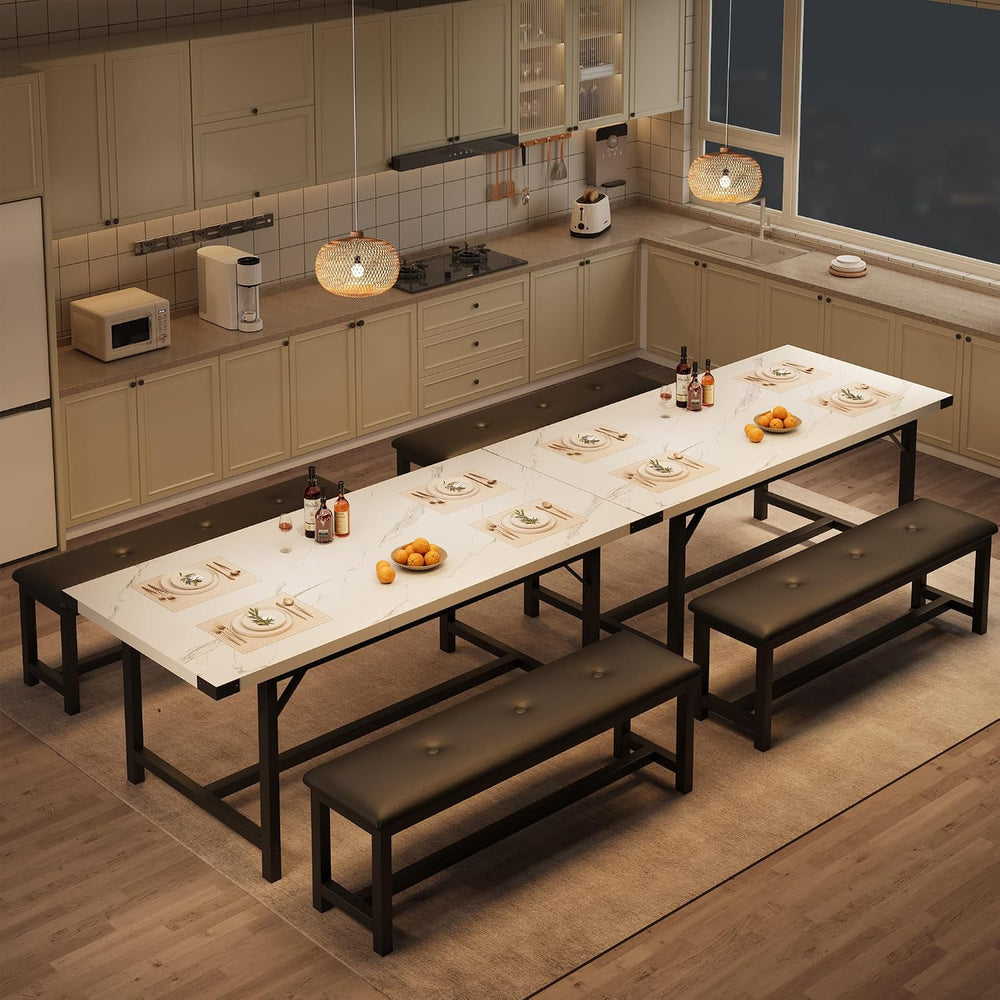 Garvee 63 in Extendable Dining Table Set for 4-6 People, 3-Piece Kitchen Tabl...