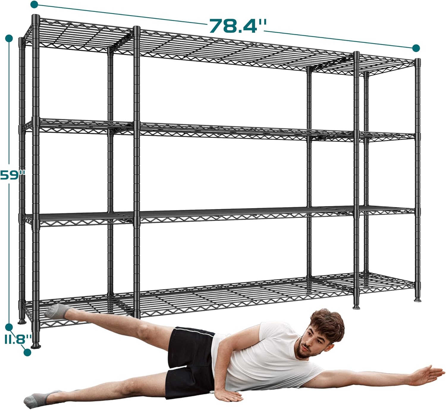 REIBII 78.4''W Garage Shelving Wire Shelving Unit Load 1500LBS,4 Tier Metal Shelving with Adjustable Metal Shelf Storage Shelves for Pantry Shelves Commercial Shelf Kitchen Garage 11.8''Dx59''H