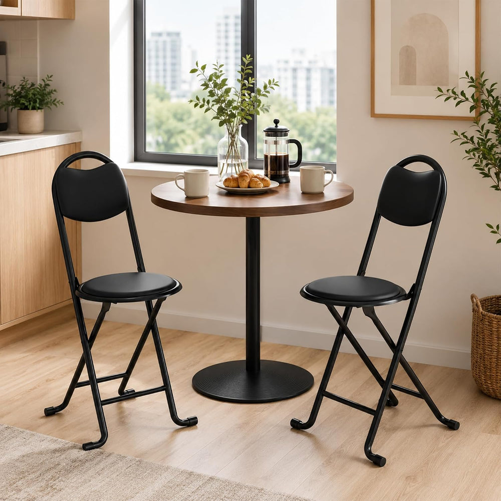 2 Pack Folding Stool with Back, 17 Inch Small Folding Chair, Black Stool with...